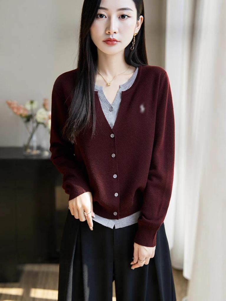 Soft, Chewy Milky Knit Cardigan for Women - New Spring/Autumn Style, Long-Sleeved, Gentle Yellow, Faux Two-Piece Sweater Top