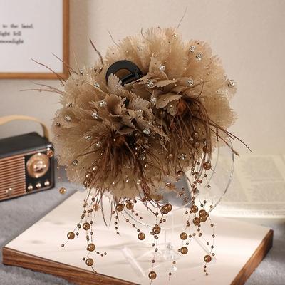 1Pc Elegante Mesh Blume Haar Clip Für Frauen Elegante Perle Quaste Shark Clip Mädchen Pferdeschwanz Clip Haar Zubehör