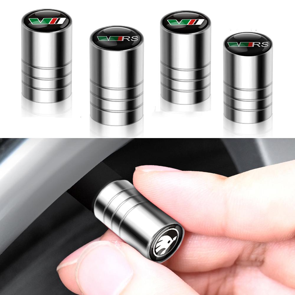 4 Stück Auto Zubehör Auto Reifen Metall Ventilkappe Reifen Staubkappe für Skoda S VRS VII Fabia Rapid Superb Octavia A5 Kodiaq Scala