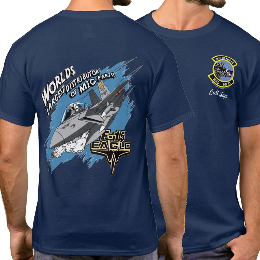 USAF F15 High Tech Eagle 390th Wild Boars Fighter Squadron TShirt Short Sleeve Casual 100 Cotton ONeck Summer Mens Tshirt