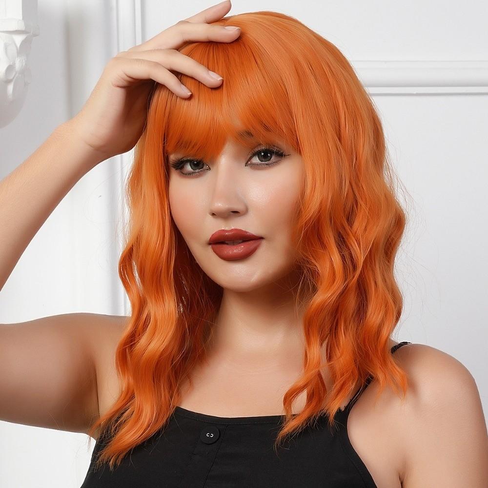 Wasserwelle Synthetische Perücken mit Pony Schmutziges Orange Halloween Cosplay Anime Perücken Make-up Party