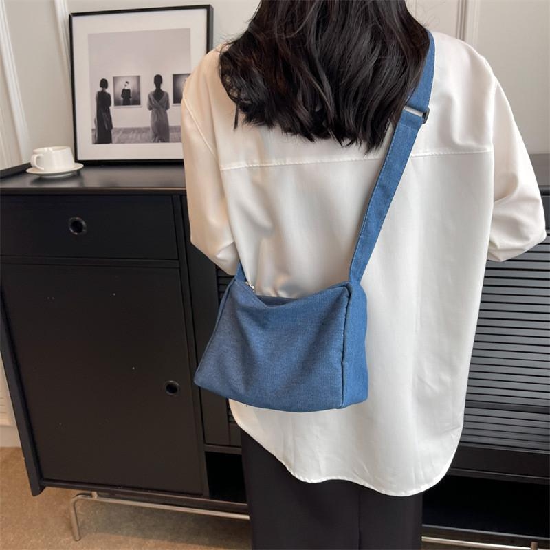 Trendy Denim Crossbody Bag For Women 2023 Simple Stylish Summer Shoulder Bag Mid Soft With Sleek Stitching In Black Light Blue Dark Blue Sky Blue
