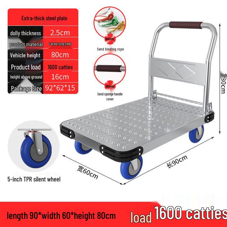 Silent Foldable Handcart Trolley with Swivel Wheels - Heavy-Duty Flatbed Truck
