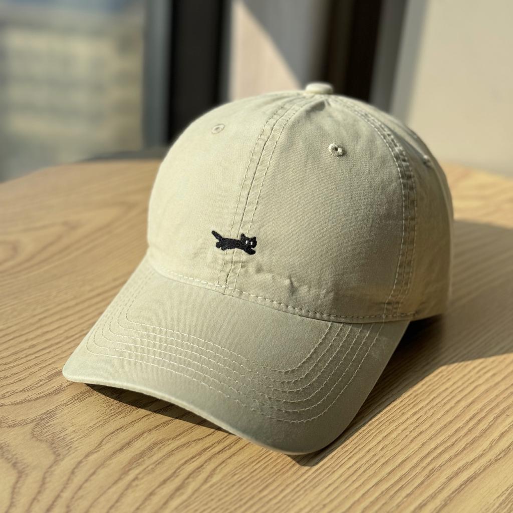 Korean-style versatile cartoon cat embroidered baseball cap for women, suitable for large head sizes, makes the face look smaller, soft-top duckbill