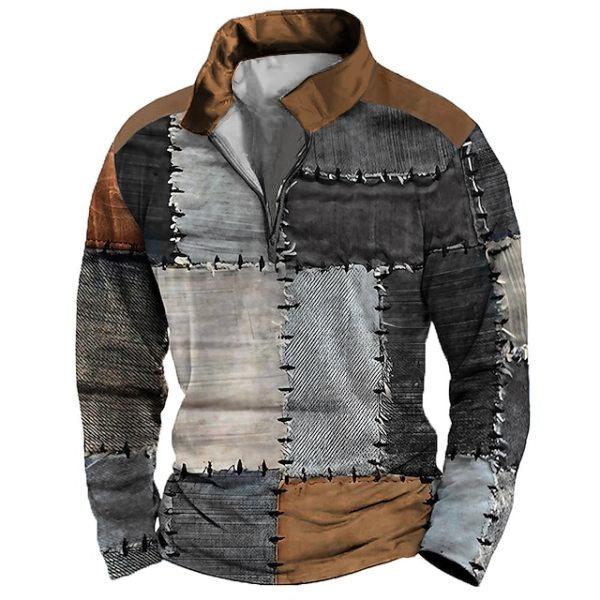 New 3d Zip Polo Shirt Digital Print Men's Street Sports Fashion Sweatshirt