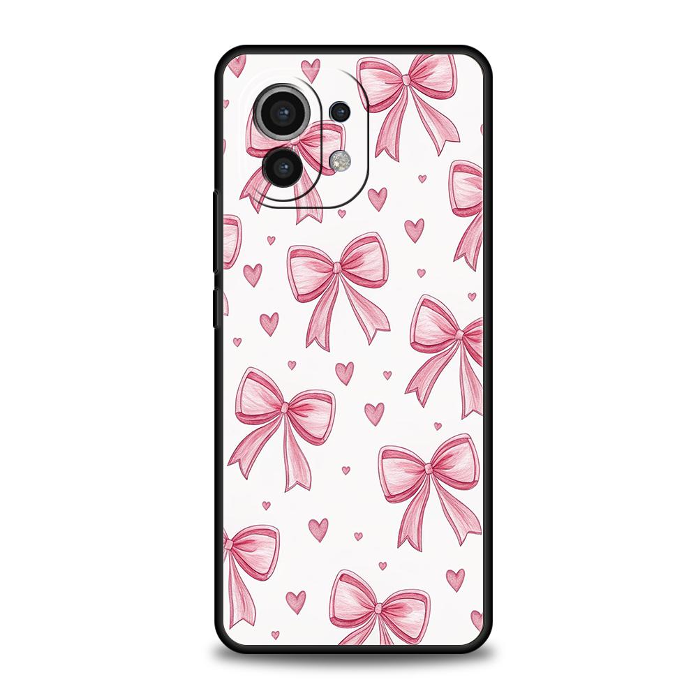 Pink Heart Bow Phone Case Cover for Xiaomi Mi 15 14 13 12 11 Ultra 14T 13T 12T 11T 10T Pro Lite 5G Shockproof Soft TPU Capas Bag