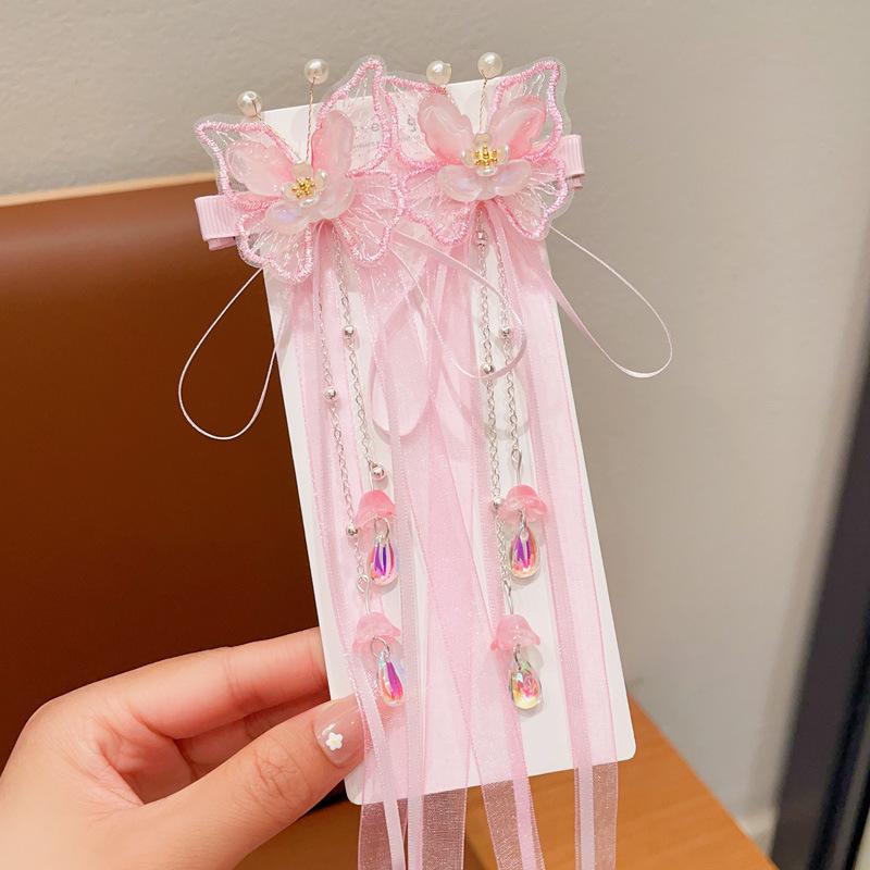 Mid-Autumn Hanfu Fairy Hair Clip - Women's & Children's Ancient Style Floral Tassel, Sweet Accessory for Girls