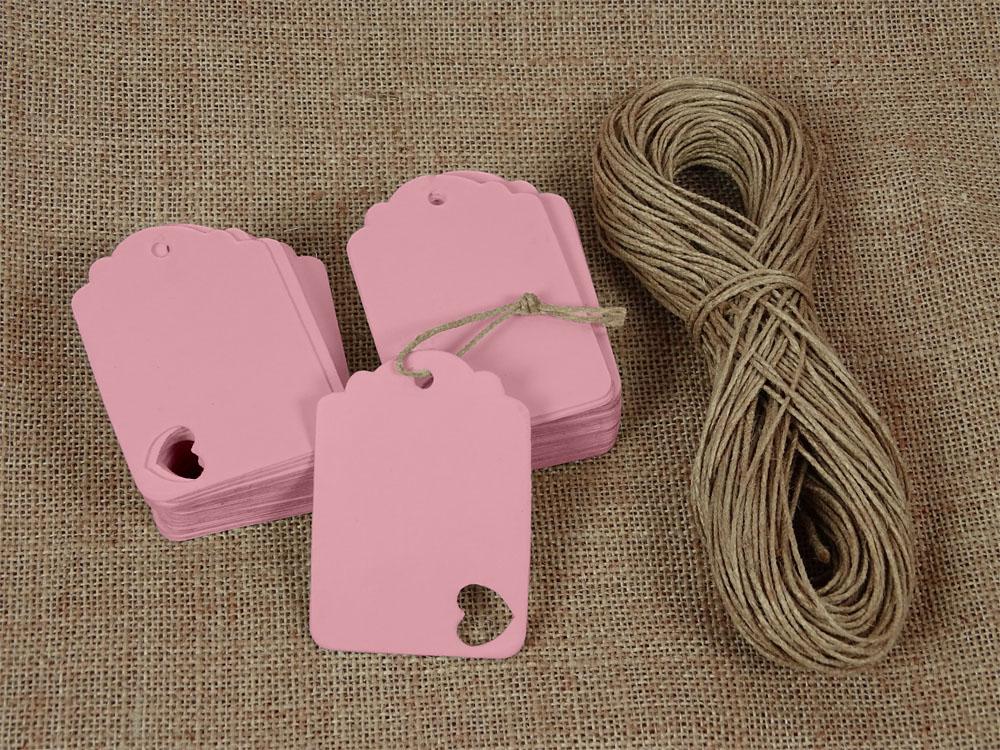 100 Pcs Wedding Favor Hang Tag Rectangular Shape Heart Punched Gift Tags with Free Natural Jute Twine
