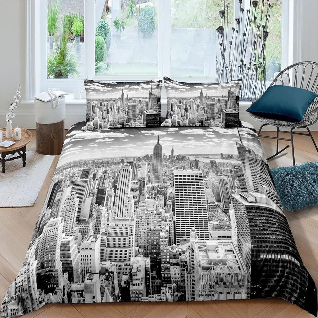 New York City Theme Duvet Cover Three-Piece Dormitory Bed Quilt Cover Set Quilt Cover