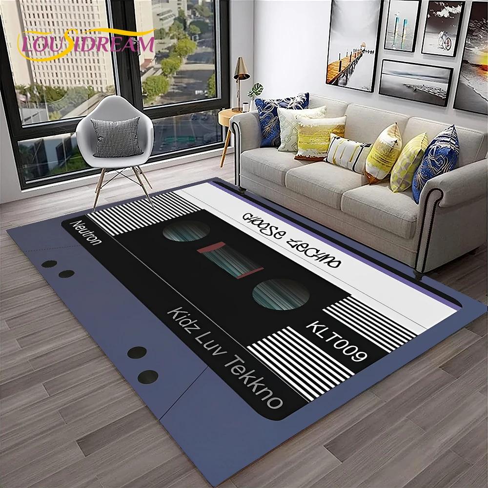 Retro Music Cassette Tape Pattern 3D Carpet Rug for Home Living Room Bedroom Sofa Doormat Decor,kids Area Rug Non-slip Floor Mat