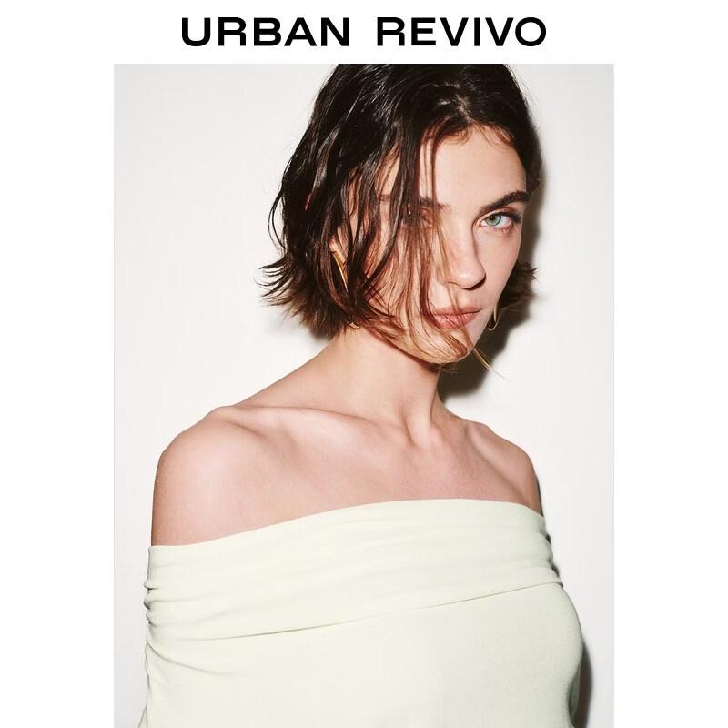 UR 2026 Spring Women's Draped Pleated Slim Long-Sleeve T-Shirt