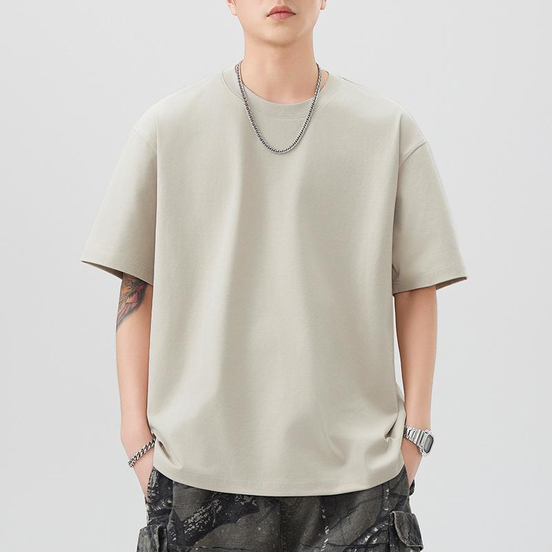 One Tone T-shirt Mens Short Relaxed Fit Versatile Round Neck Five-point Sleeves