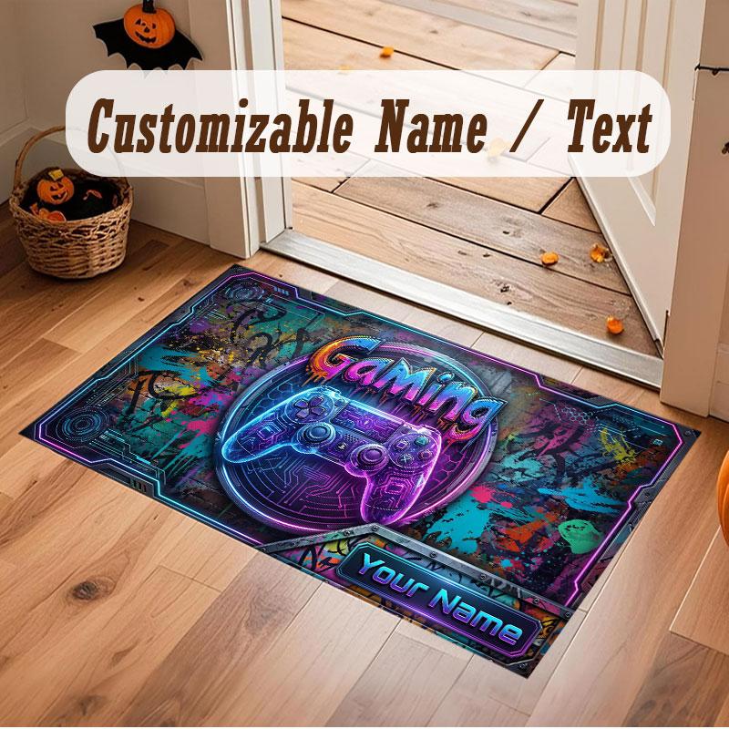 Spielcontroller-Thema Kristall-Samt Bodenläufer Personalisierter Benutzerdefinierter Name Text Warmer Teppich Heimdekoration