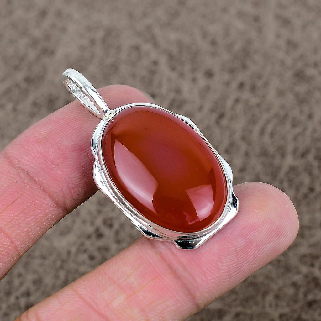 Carnelian Gemstone Handmade 925 Sterling Silver Jewelry Pendant 1.81" KKG-356