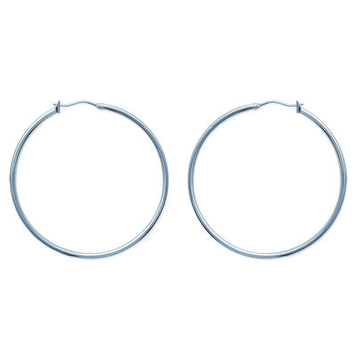 [H6234] - Silver 'Choréographie' Steel Hoop Earrings - 5 Cm 2 Mm