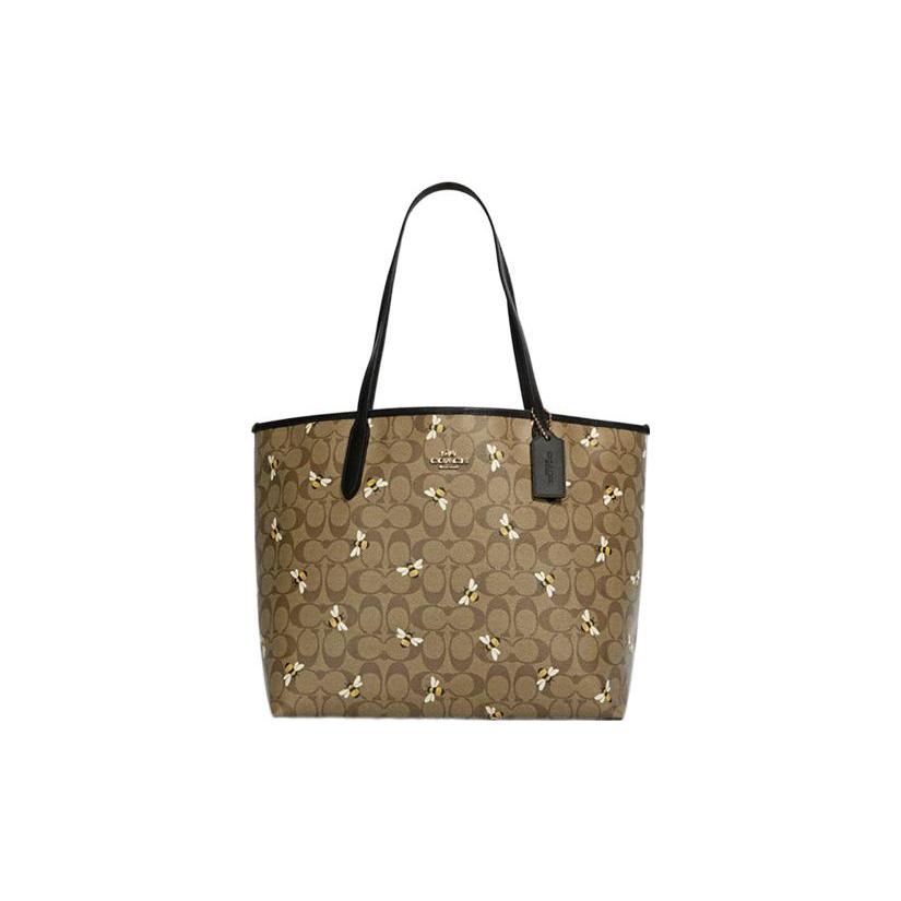 New COACH City Canvas With Leather Tote Bag Shopping Bag Handbag Shoulder Bag Women's Khaki Bee Print Patch C8590-IME7V