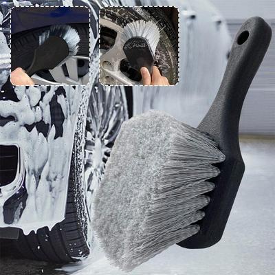 Wheel & Tire Brush for Car Rim, Short Handle Steel Wire Car Wash Brush, Cleans Tires & Releases Dirt and Road Grime