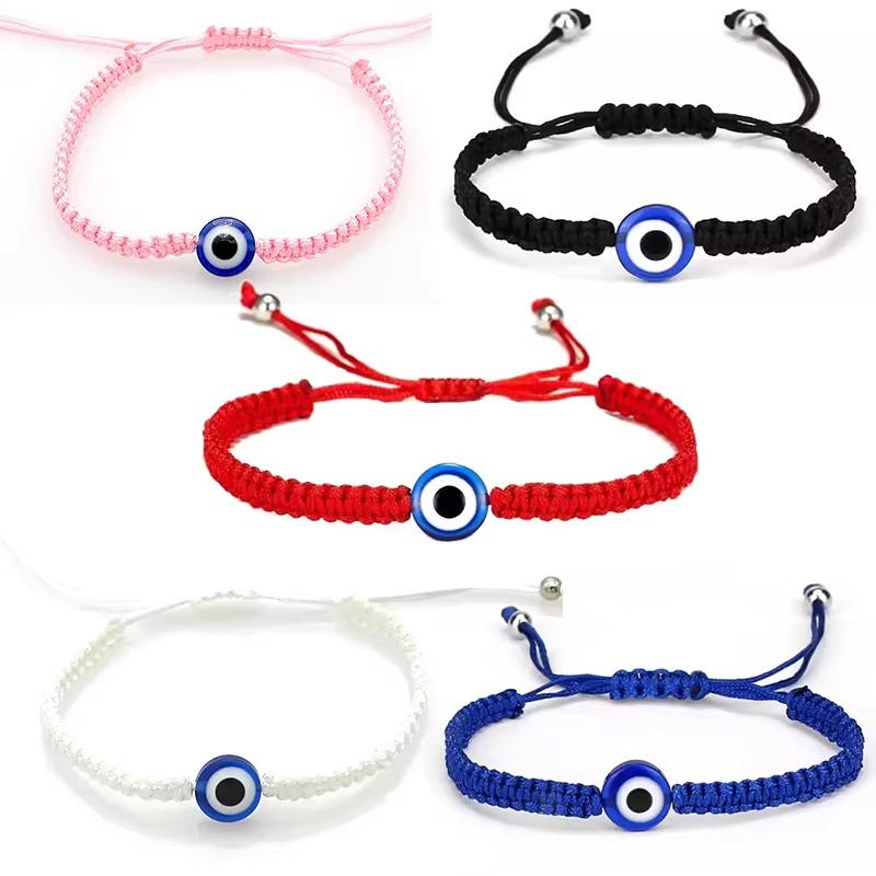 1PC Evil Eye Bracelet Handwoven Adjustable Friendship Cord with Blue Eye Charm - Stretchable Spiritual Protection Anklet for Women Men 15-30cm