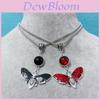 Gothic Skull Red Fly Earrings Necklace With Alloy Pendant For Halloween Costume Accessory