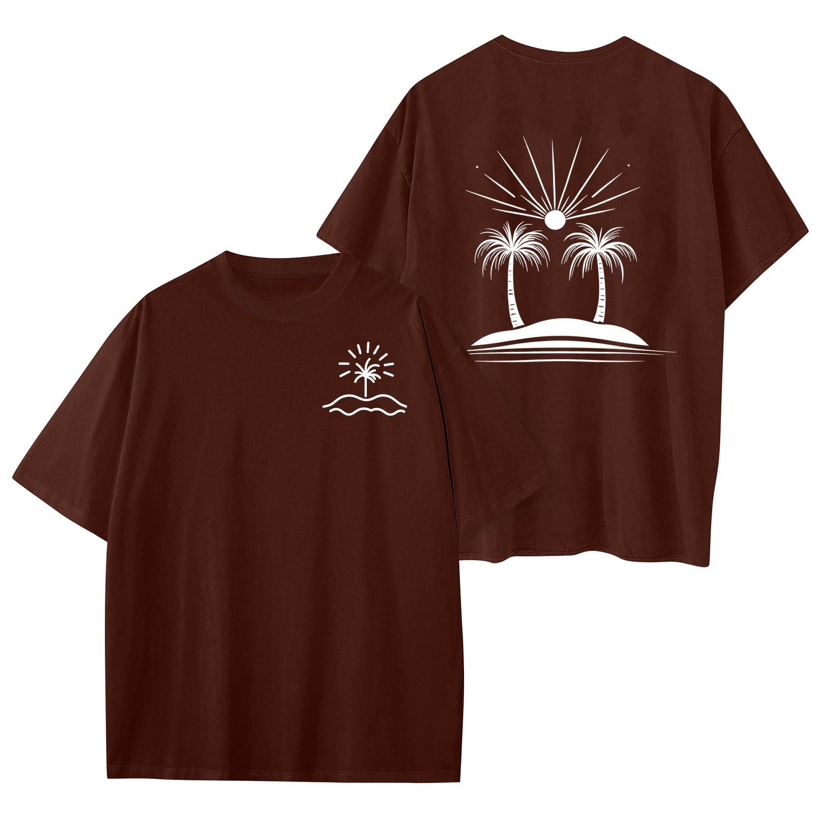 

Женский круглый вырез модный свободный гавайский принт короткие рукава M винный