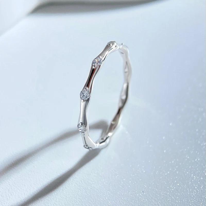 925 Silver Zircon Simple Personalized Bamboo Ring For Women Anniversary Party Fashion High Quality Fine Jewelry