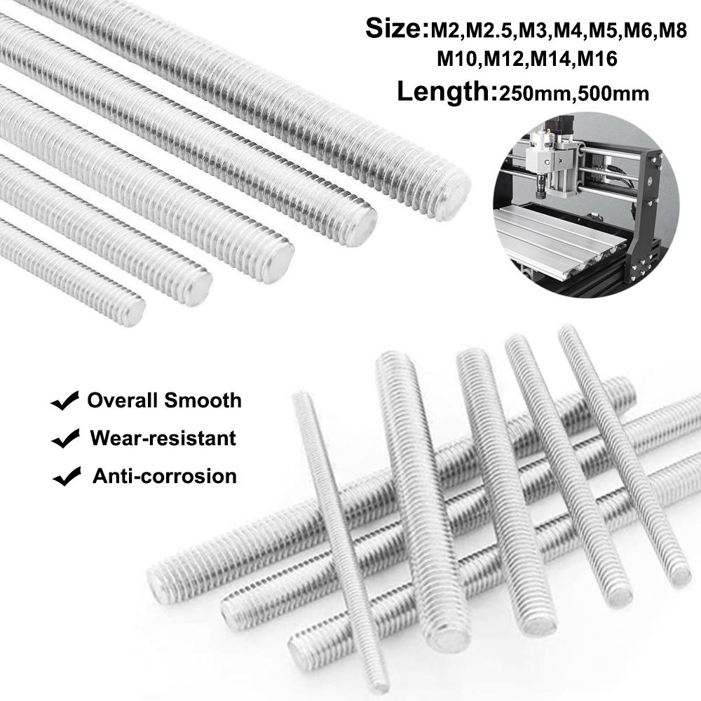 1PCS Threaded Rod 304 Stainless Steel Screw M2 M2.5 M3 M4 M5 M6 M8 M10 M12 M16 M18 M20