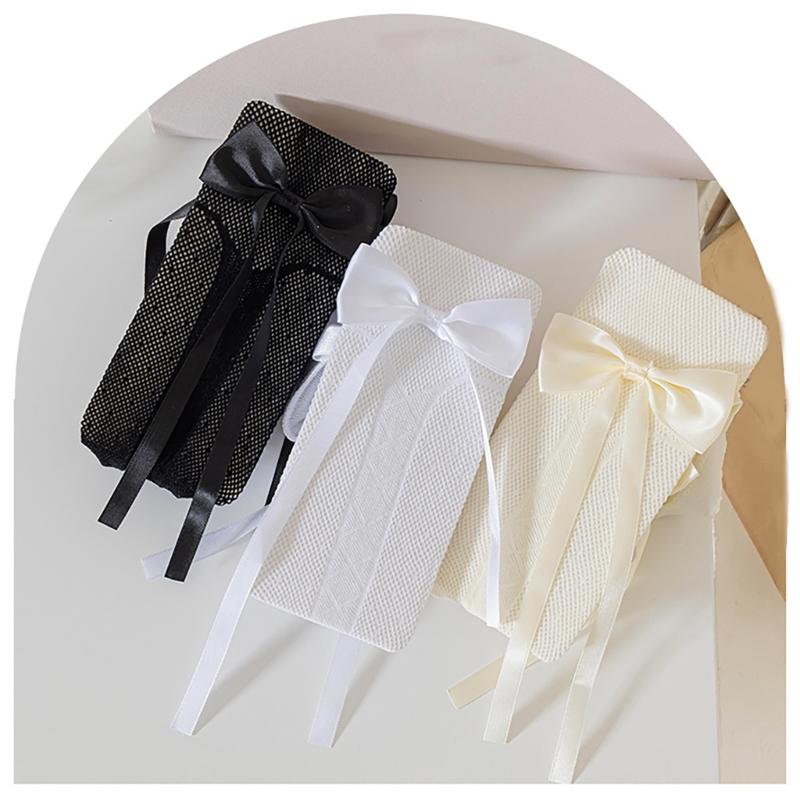 Women Japanese Ballet Sheer Mesh Pantyhose Stockings Crisscross Pattern Cute Ribbon Bowknot Fishnet Tights Leggings