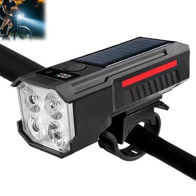 Rechargeable Solar Bike Lights Night Ultra Bright Bicycle Lights Headlight with Electric Bell, Road and Mountain LED Bike Lights