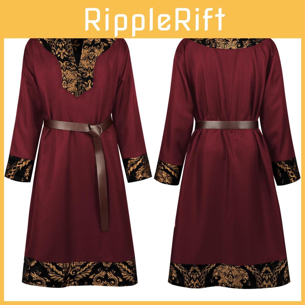 Renaissance Middle Ages Viking Warrior Coat Print Design Costume Halloween Party