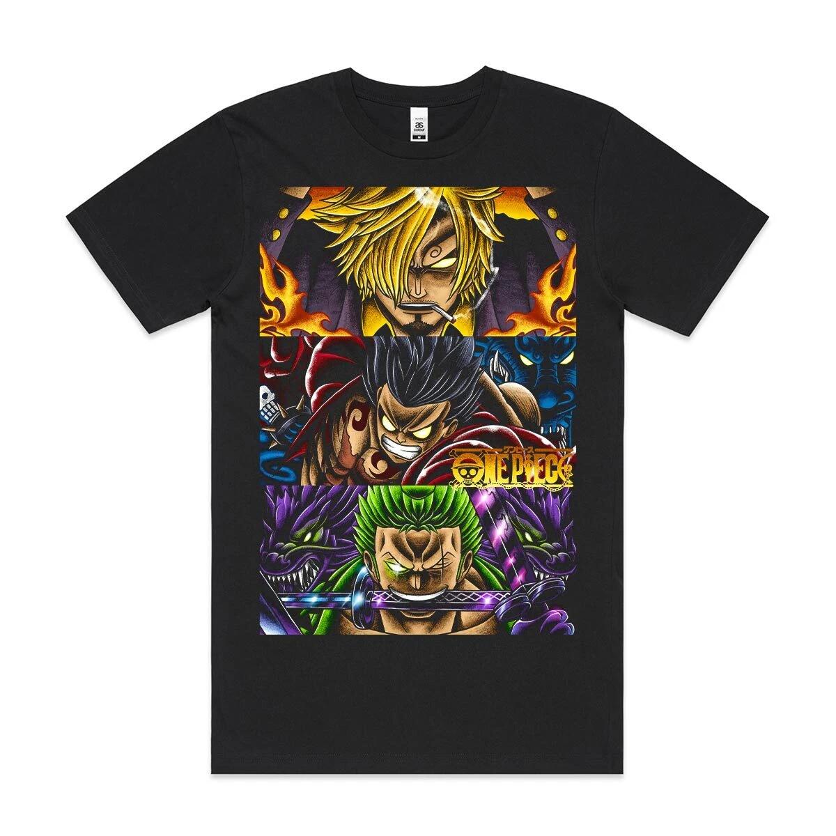 

One Piece Luffy Zoro Sanji TShirt Cotton Block Tee Japanese Anime AS Colour Short Sleeve Shirt Unisex Unisex Women Summer Tee S