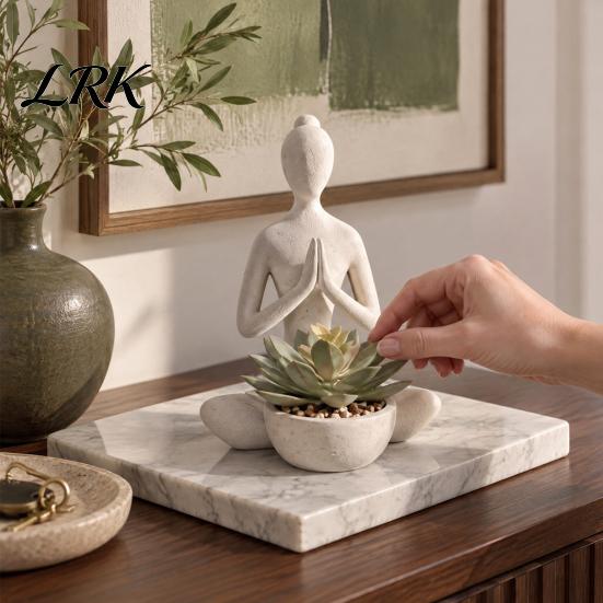 Decorative Meditation Statue 3D Printed Yoga Figure Flowerpot for Succulents and Air Plants, Minimalist Small Plant Pot Windowsill Zen Style Sculpture