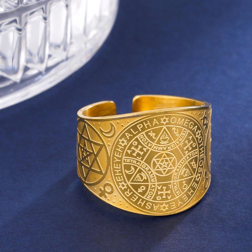 COOLTIME Pentagram Men Ring Stainless Steel Tetragrammaton Amulet Solomon Wiccan Jewelry for Protection