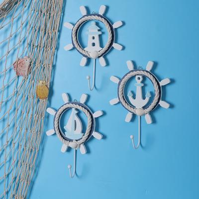 Handcrafted Nautical Decor Rustic All White Decorative Ship Wheel with Starfish with Hook