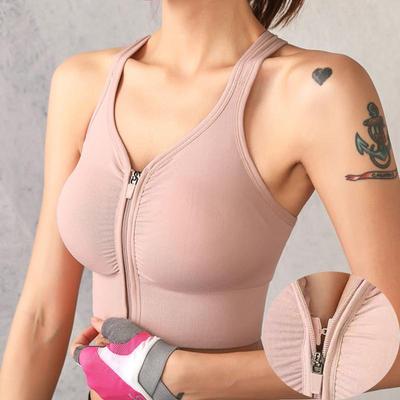 Mode Reißverschluss Sport BH Crop Top Fitness Damen Sportbekleidung Feminine Sport Top BHs für Fitness Gym Weibliche Unterwäsche Laufen Push Up Dessous