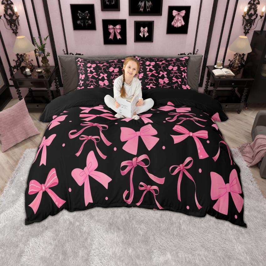 Homewish Leopardendruck Bettbezug-Set, Niedliches Schleifenknoten-Fliege Bettwäsche-Set für Mädchen, Gepardenmuster Bettdeckenbezug-Set