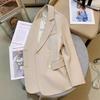 Off-white casual versatile blazer women's spring and autumn new fashion high-end double-breasted design top trend