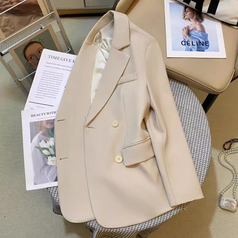 Off-white casual versatile blazer women's spring and autumn new fashion high-end double-breasted design top trend