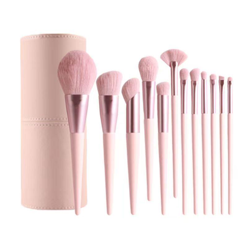 12-teiliges Make-up-Pinselset in zartem Rosa: Ideal für Puder, Rouge und Foundation
