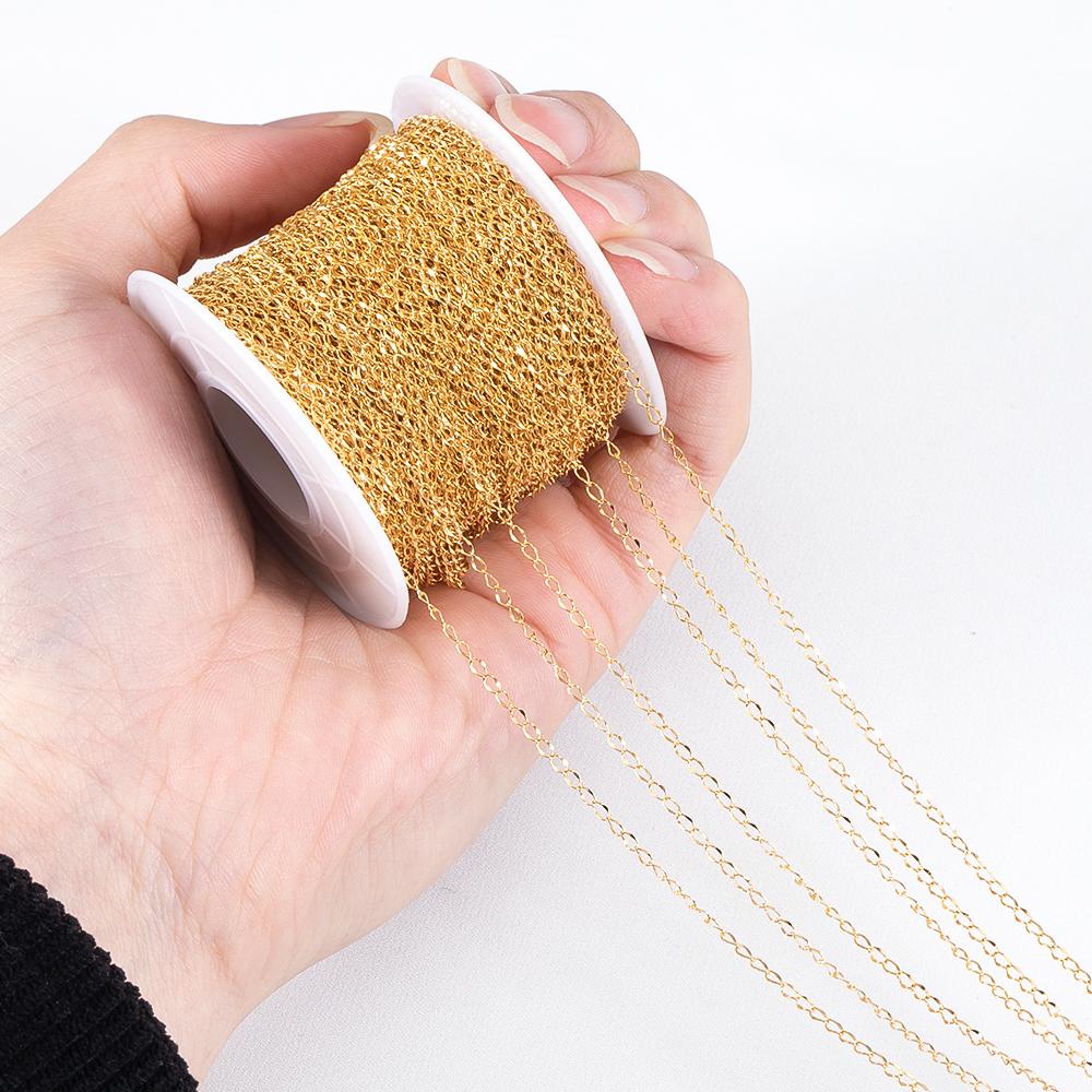 2M/roll Stainless Steel Thin Twist Chain 2mm Gold Color Silver Color Metal Link Chains for DIY Necklaces Bracelet Jewelry Making