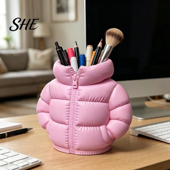 Handmade Desk Decor Puffer Jacket Shaped Pen Cup, 3D Printed Organizer, Creative And Pencil Holder Coat for Makeup Brushes, Home Office Organizer