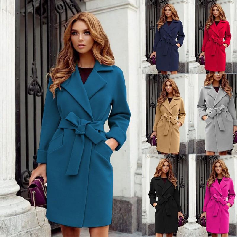 2026 Fall Winter Slim Fit Wool Blend Coat With Belt V-Neck Long Sleeve Women