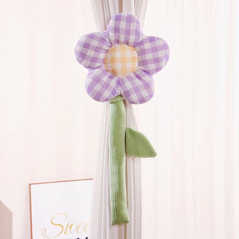 90cm Cartoon Household Toys Multifunctional Lattice Sunflowers Plush Plants Baby Bed Decor Room Decoration Curtain Buckle Gifts