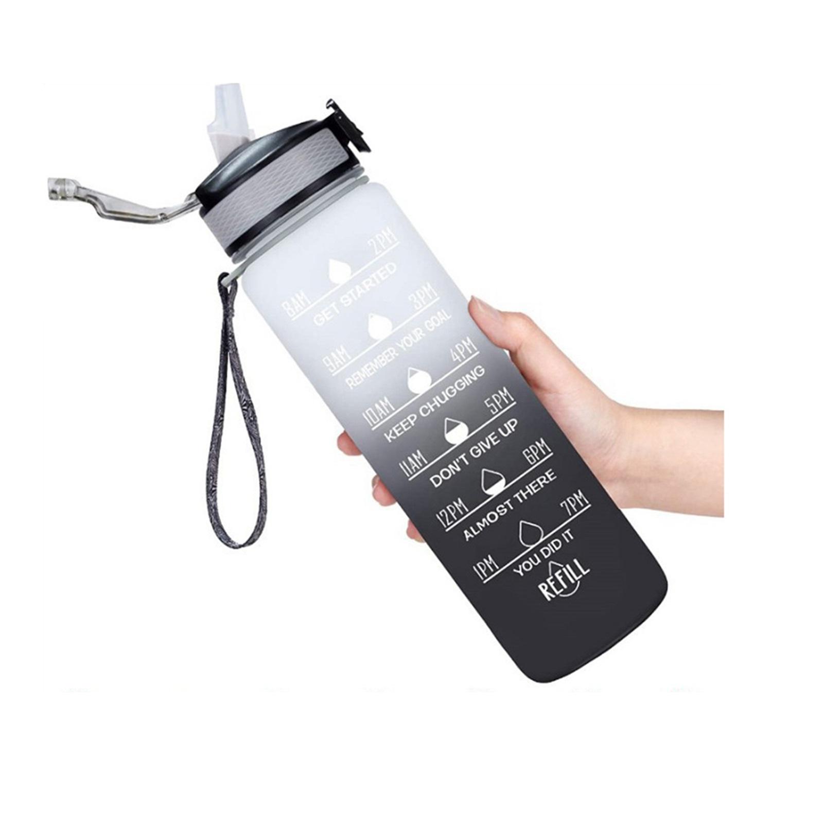 1L Motivational Water Bottle with Times to Drink Straw Fitness Sports Water Bottle with Strap for Office Gym Outdoor Sports