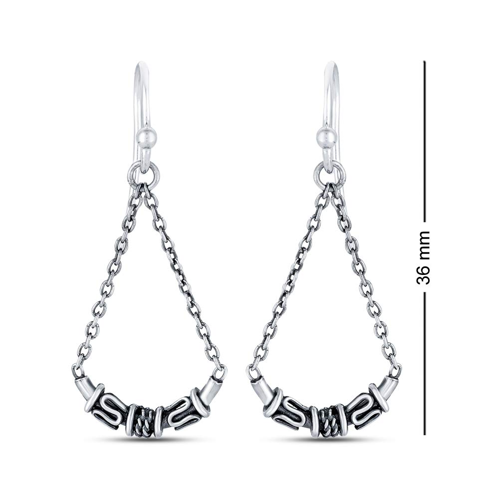 Real 925Sterling Silver Jewelry Antique Balinese Drop Dangle Tassel Earrings for Women