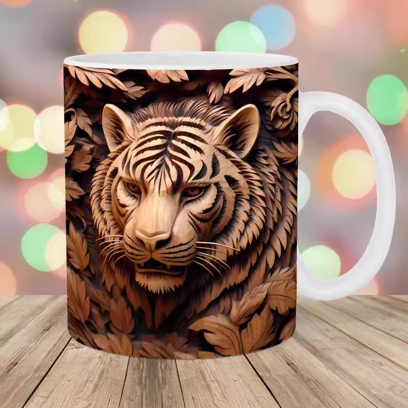 3D White Tiger Tiger Ceramic Coffee Mark Cup Tea Cup New Animal Animal New King Of The Forest