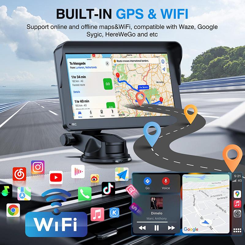 7Inch Portable Universal Car Radio Multimedia Video Player Wireless Carplay Android Auto GPS Navigation Bluetooth Touch Screen