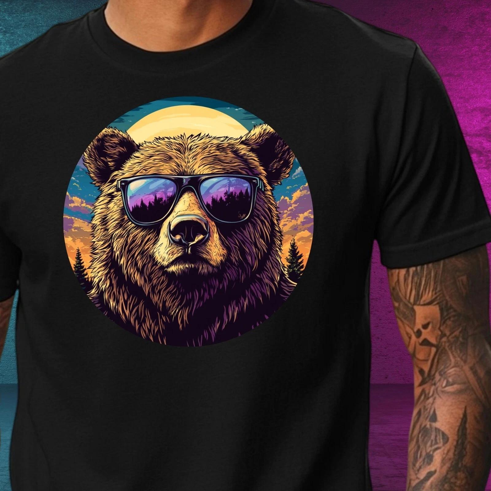 T-Shirt Herren Grizzlybär mit Sonnenbrille Motiv Baumwolle Größe XS bis 5XL M