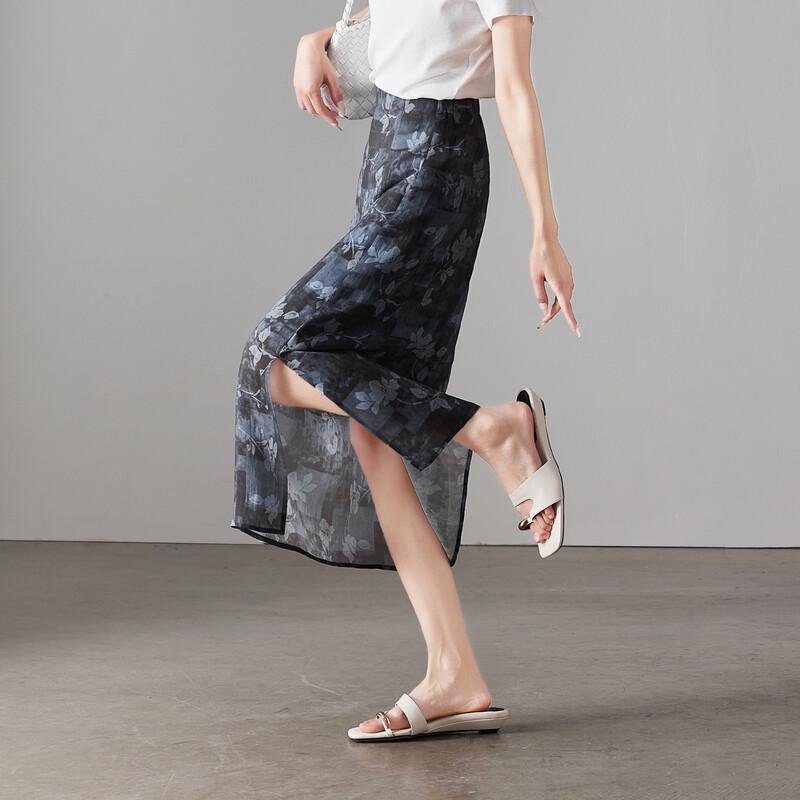 SOFSIL Women's Retro High-Waist Floral Print A-line Midi Skirt