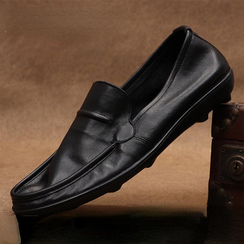 Men's Business Casual Top Layer Cowhide Men's Shoes Black Classic All-match Leather Shoes Men's One-step Soft Sole Driving Shoes