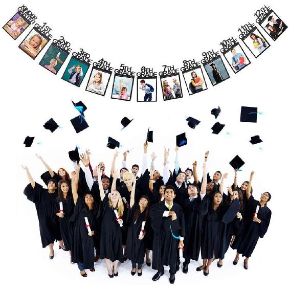 Yami COCU Grad Photo Banner - Congrats Graduate Banner - Party Supplies for Grad Party Bunting - Black